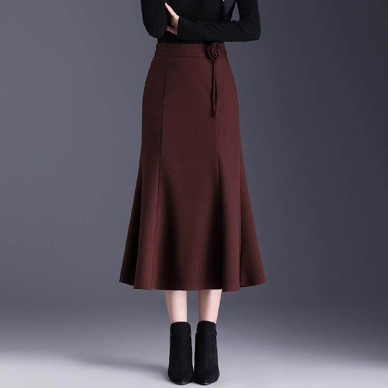 高级感毛呢鱼尾裙半身裙女秋冬中长款2025新款高腰显瘦包臀一步裙
