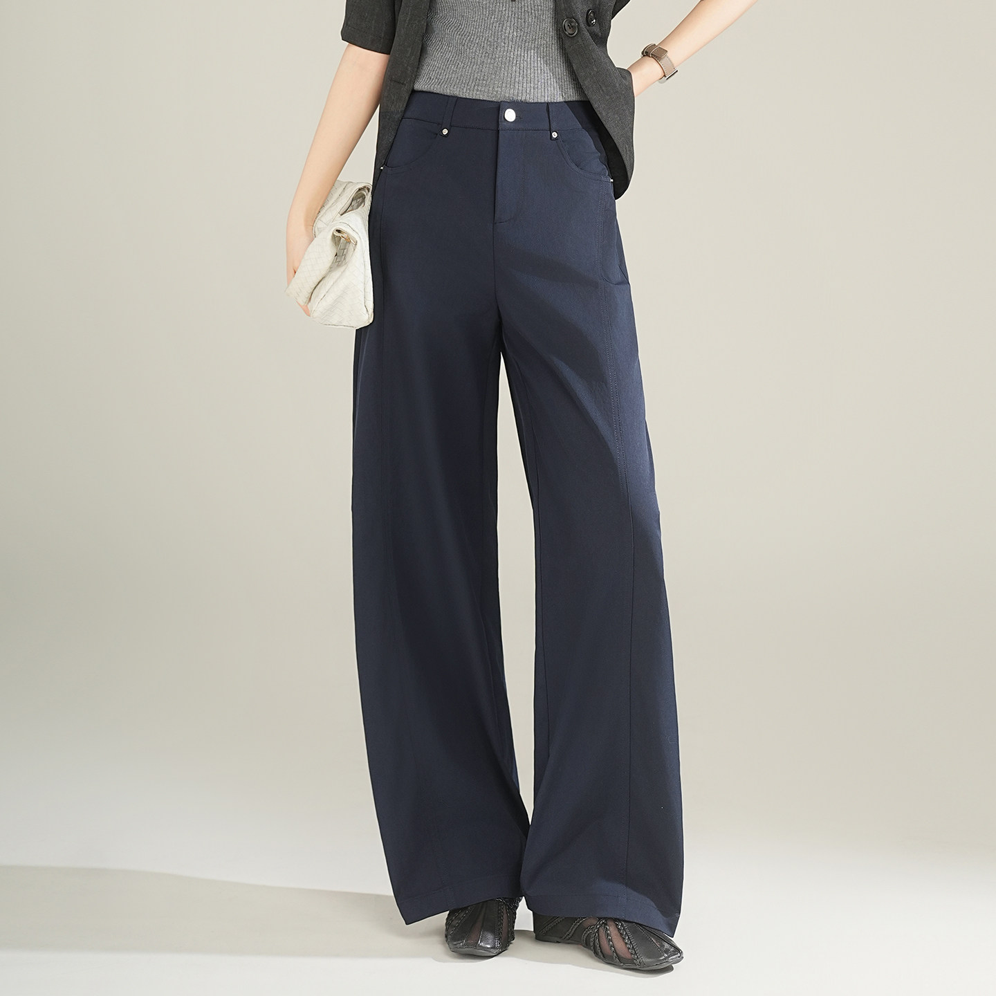 气质通勤阔腿裤长裤女春季2026新款高腰显瘦直筒弯刀裤休闲西装裤