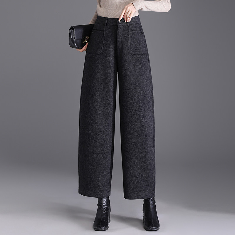 时髦九分羊毛呢直筒裤女秋冬2025新款高腰宽松显瘦休闲萝卜裤靴裤
