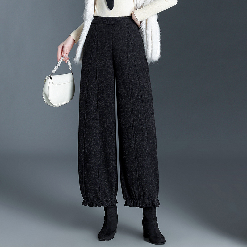 松紧腰毛呢花苞裤休闲直筒萝卜裤