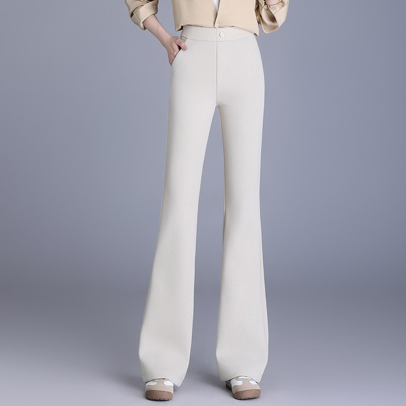 时尚米白微喇裤女士春秋新款长裤修身大码气质西装喇叭裤子休闲裤
