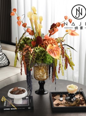 罗曼提海派中古风创意花艺饰品金属猎豹摆件样板间客厅茶几售楼处