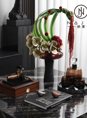 罗曼提现代创意花艺布鲁酒具雪茄盒饰品摆件样板间客厅茶几售楼处