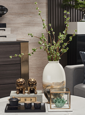 罗曼提新中式摆件陶瓷手绘花瓶酒店样板间售楼处客厅茶几软装饰品