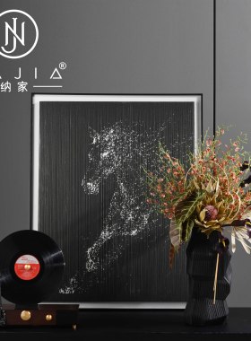 罗曼提 现代花艺复古黑胶唱片机摆件 样板间客厅玄关电视柜售楼处