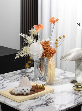 罗曼提现代样板间花艺抽象企鹅西班牙云石梨摆件客厅茶几饰品组合