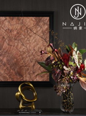 罗曼提海派中古风格创意花艺饰品砂岩装饰画样板间玄关边柜售楼处