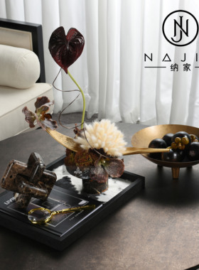 罗曼提海派中古风格创意花艺饰品大理石摆件样板间客厅茶几售楼处