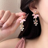 法式 甜美滴釉彩色花朵锆石耳环女超仙氛围感耳钉轻奢高级感耳饰品