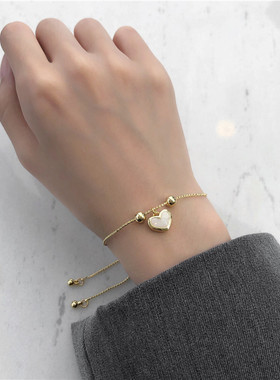 ins小众甜美少女手链韩国气质简约珍珠手串桃心吊坠手镯手环C816