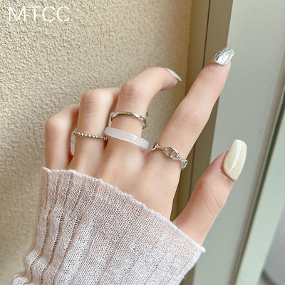 银色素圈组合套装戒指女ins潮