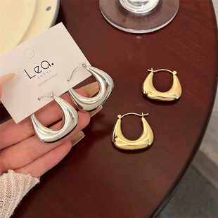 金银色耳环耳扣U型INS素圈简约轻奢几何小众设计感耳圈耳环女百搭