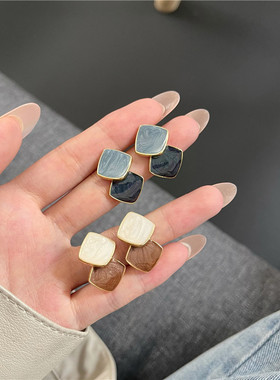 S925银针 韩国小清新简约滴油撞色耳钉女2023年新款潮耳环耳夹B42