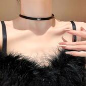 十字架黑色皮质项圈女性感甜酷风choker颈链秋冬气质锁骨链项链女