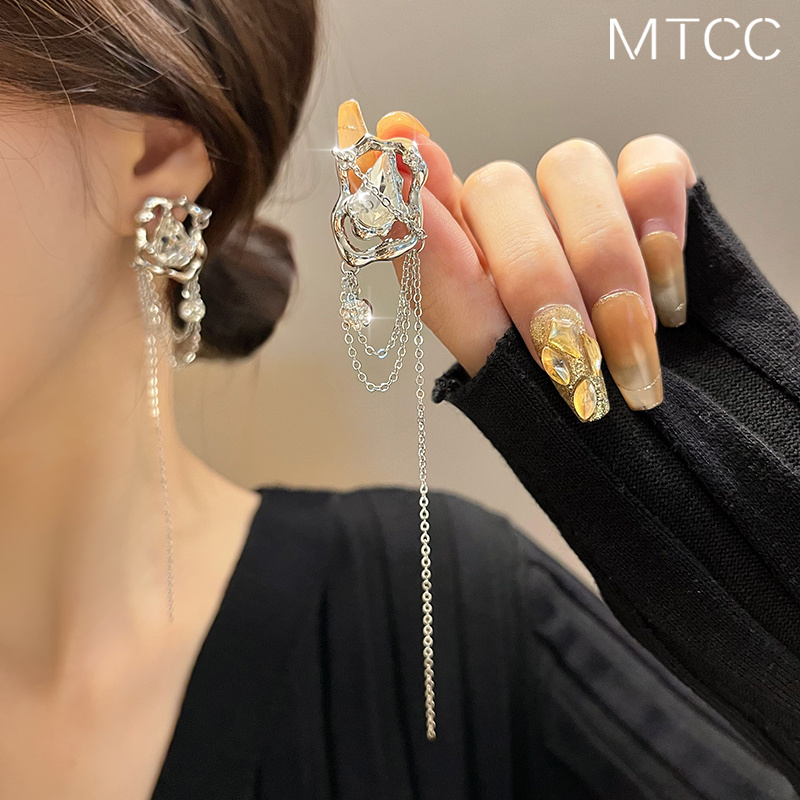 棉条虫水滴锆石流苏耳环女