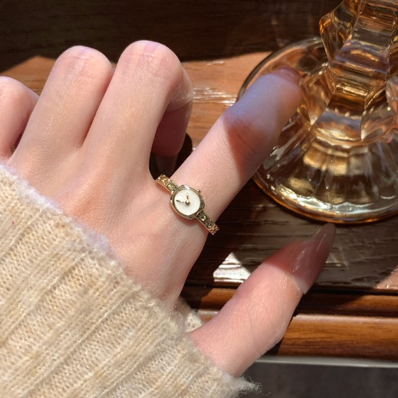反向的钟~ 简约迷你手表链条戒指女开口可调节小众设计食指戒指环