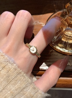 反向的钟~ 简约迷你手表链条戒指女开口可调节小众设计食指戒指环