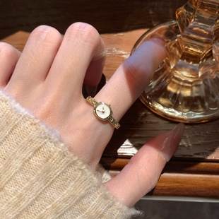 反向的钟~ 简约迷你手表链条戒指女开口可调节小众设计食指戒指环