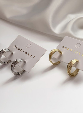 S925银针韩国东大门时尚简约小巧耳环金属质感圆环气质耳钉女C765