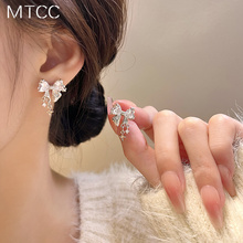 气质耳环 S925银针星光璀璨蝴蝶结锆石耳钉女小众设计感高级时尚
