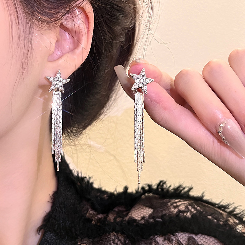 镶钻五角星流苏耳钉女小众创意长款耳坠通勤精致高级感新款耳饰品,饰品/流行首饰/时尚饰品新,耳环,淘宝优惠券,粉丝福利购,淘宝优惠卷