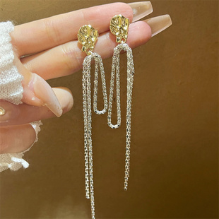 狂飙大嫂同款S925银针长款流苏耳钉女个性不规则耳环耳饰长度可调