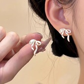 棉条虫蝴蝶结丝带耳钉女甜美氛围感气质设计感无耳洞耳夹耳环耳饰