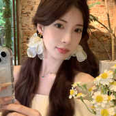 超仙网纱花朵长款 温柔小众设计高级感耳环网红耳饰 耳钉女2024新款