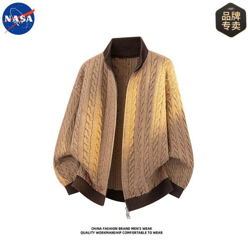 NASA品牌高端轻奢针织开衫立领毛衣男士秋季时尚百搭休闲毛线外套
