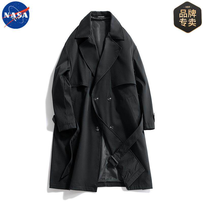NASA联名高质量春秋季英伦中长款风衣外套男士纯色高级痞帅尼大衣