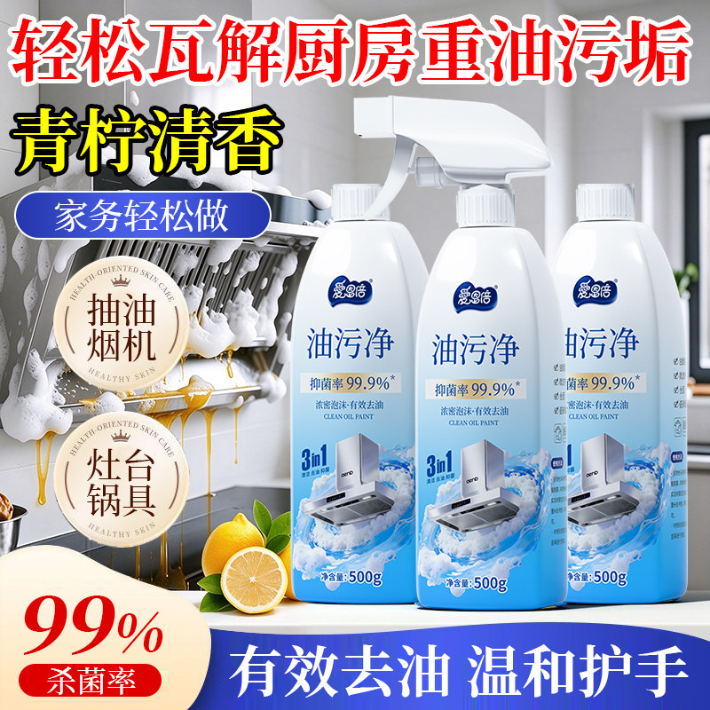 爱恩倍油污净油烟机厨房清洁油污家用去除油污油垢灶台清新剂LCX