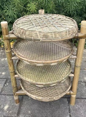 竹架子置物架竹编簸箕竹制品三脚架菜架子竹筛蔬菜展示架饭店装饰