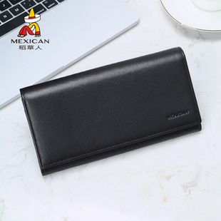 稻草人男士长款真皮钱包2024新款优质牛皮钱夹时尚商务皮夹正品