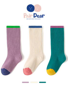 「100%棉」袜子女童秋冬天纯棉A类儿童全棉吸汗厚中筒袜无骨