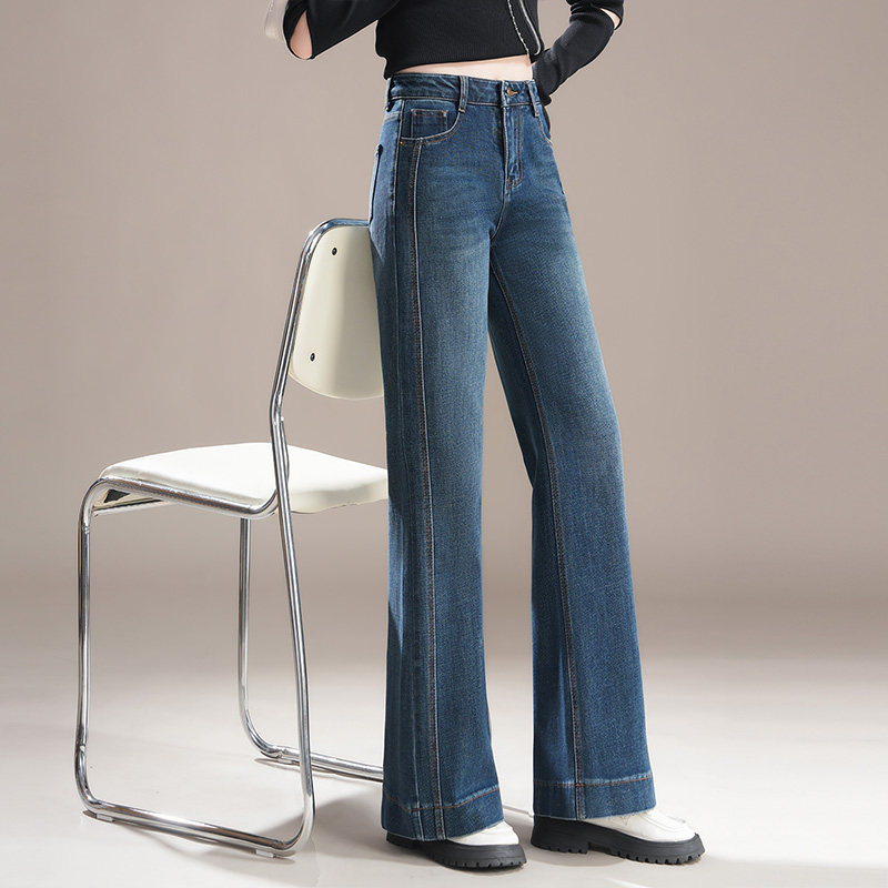 2025年新款秋冬高腰显瘦直筒裤女宽松休闲阔腿长裤子微喇裤牛仔裤
