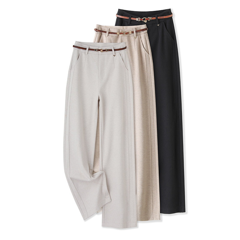 白色高端阔腿裤女2025秋季新款高腰修身毛呢小个子加厚休闲直筒裤