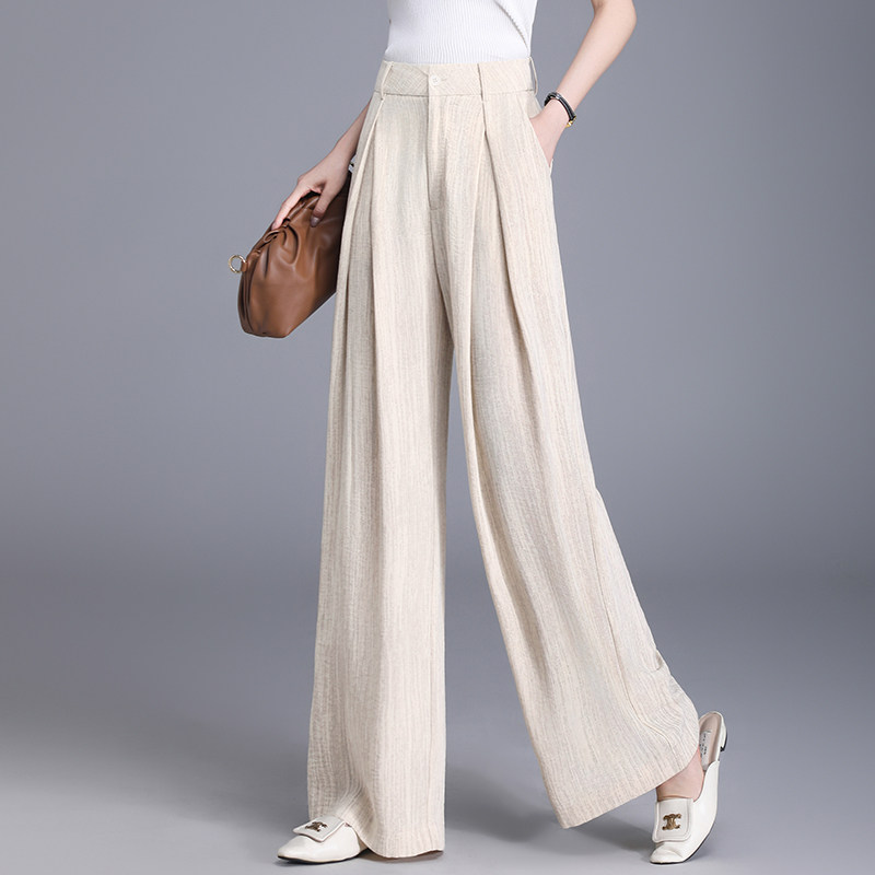 夏季冰丝西装阔腿裤女高腰垂感梨形身材薄款休闲直筒裤子拖地裤