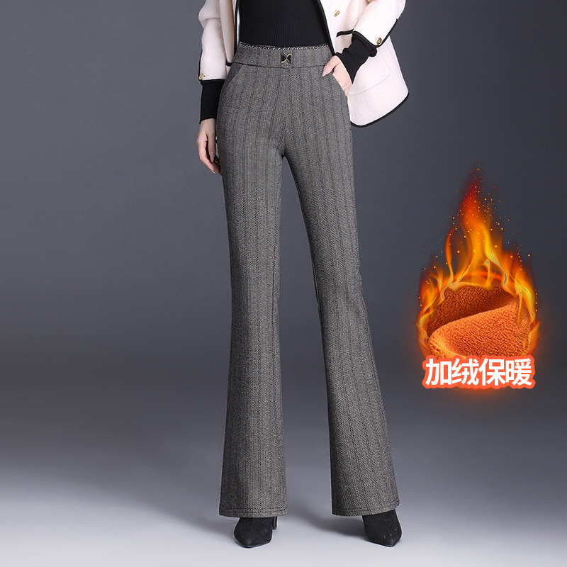 格纹喇叭裤女百搭时髦洋气中年妈妈休闲直筒裤加厚加绒长裤子通勤