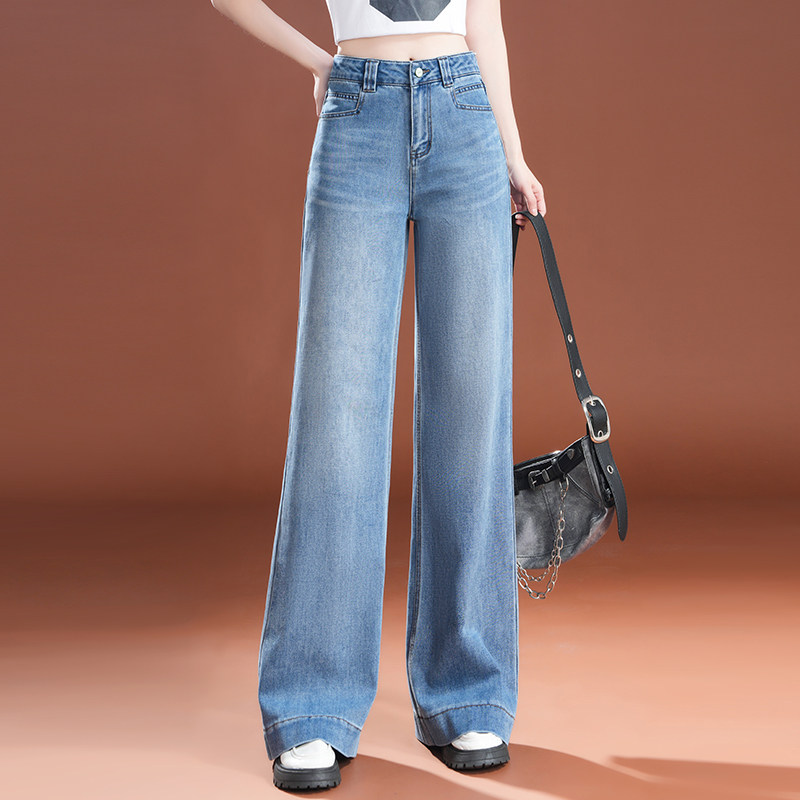 高腰显瘦遮肉直筒宽松牛仔裤蓝色复古休闲百搭阔腿裤2025春季新款