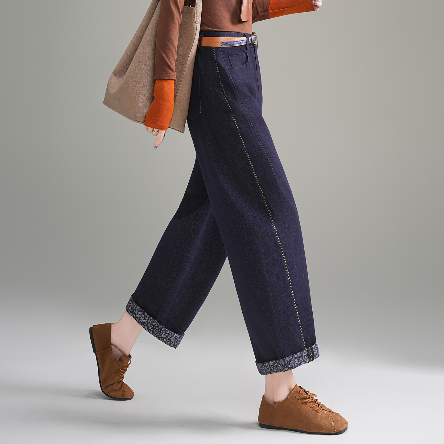 小个子九分弯刀裤女高腰显瘦垂感宽松阔腿裤百搭显高通勤牛仔裤