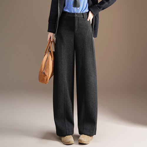 针织羊毛阔腿裤女高腰显瘦宽松百搭休闲长裤2025秋冬新款加绒加厚