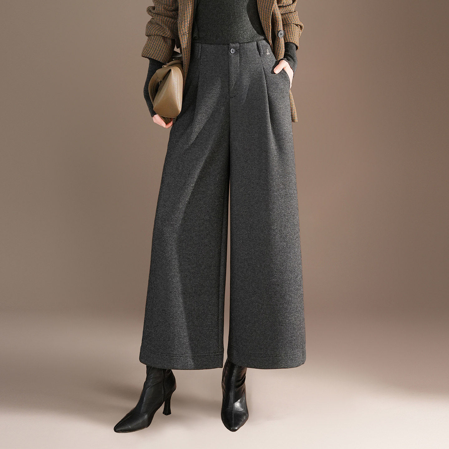 2025秋冬新款宽松阔腿裤女高腰显瘦遮肉百搭加绒加厚保暖休闲裤裙