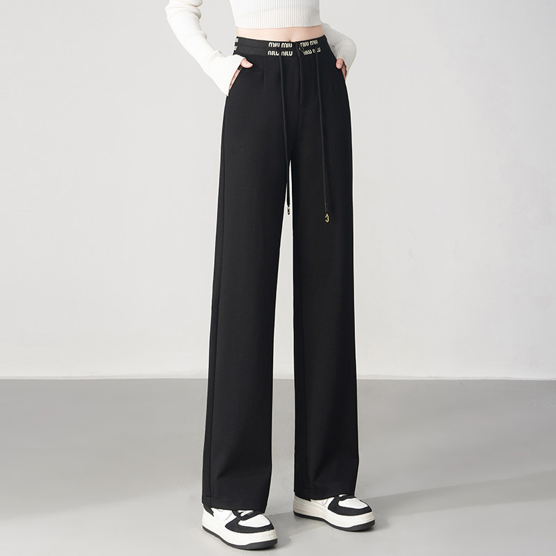 遮肉显瘦垂感宽松直筒裤2025春季新款百搭黑色阔腿休闲裤女黑色