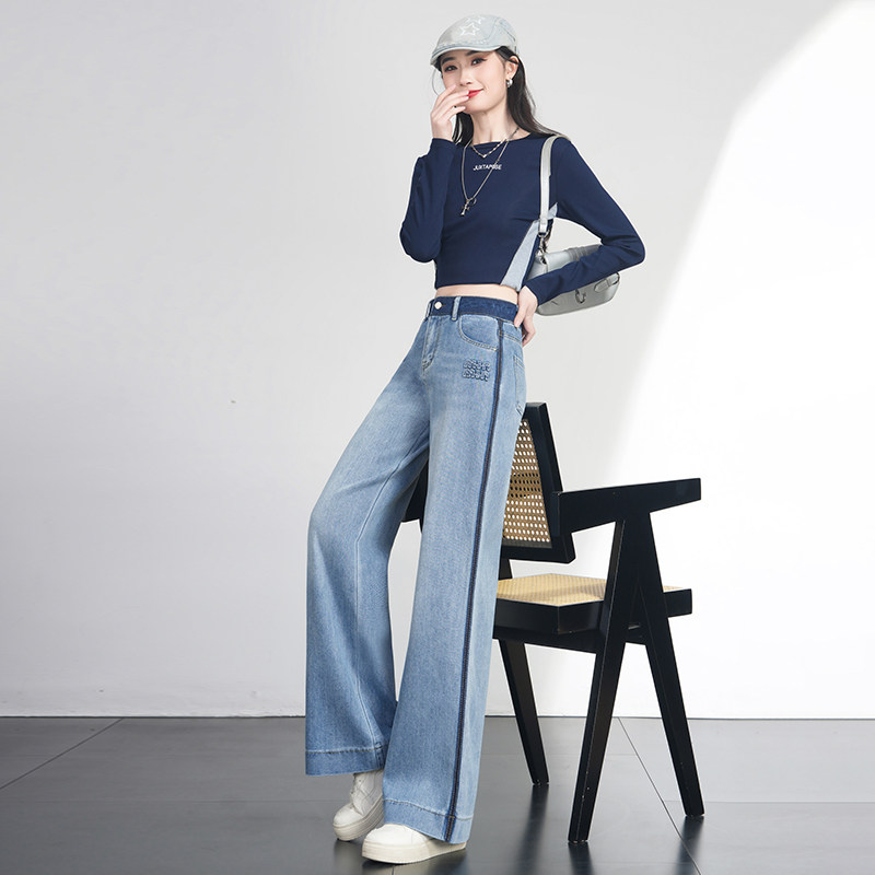 蓝色牛仔裤筒喇裤宽松直筒百搭休闲阔腿裤2025春季新款高腰显瘦女