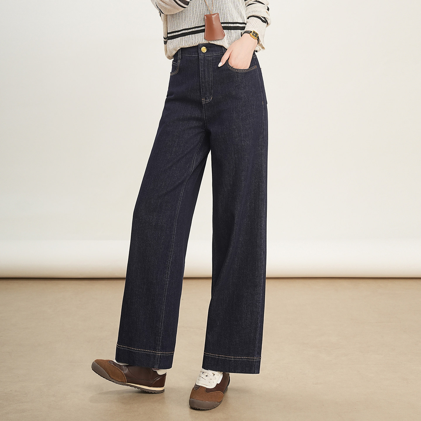 牛仔裤女直筒裤秋新款宽松法棍裤微胖身材九分裤高腰窄版阔腿裤子