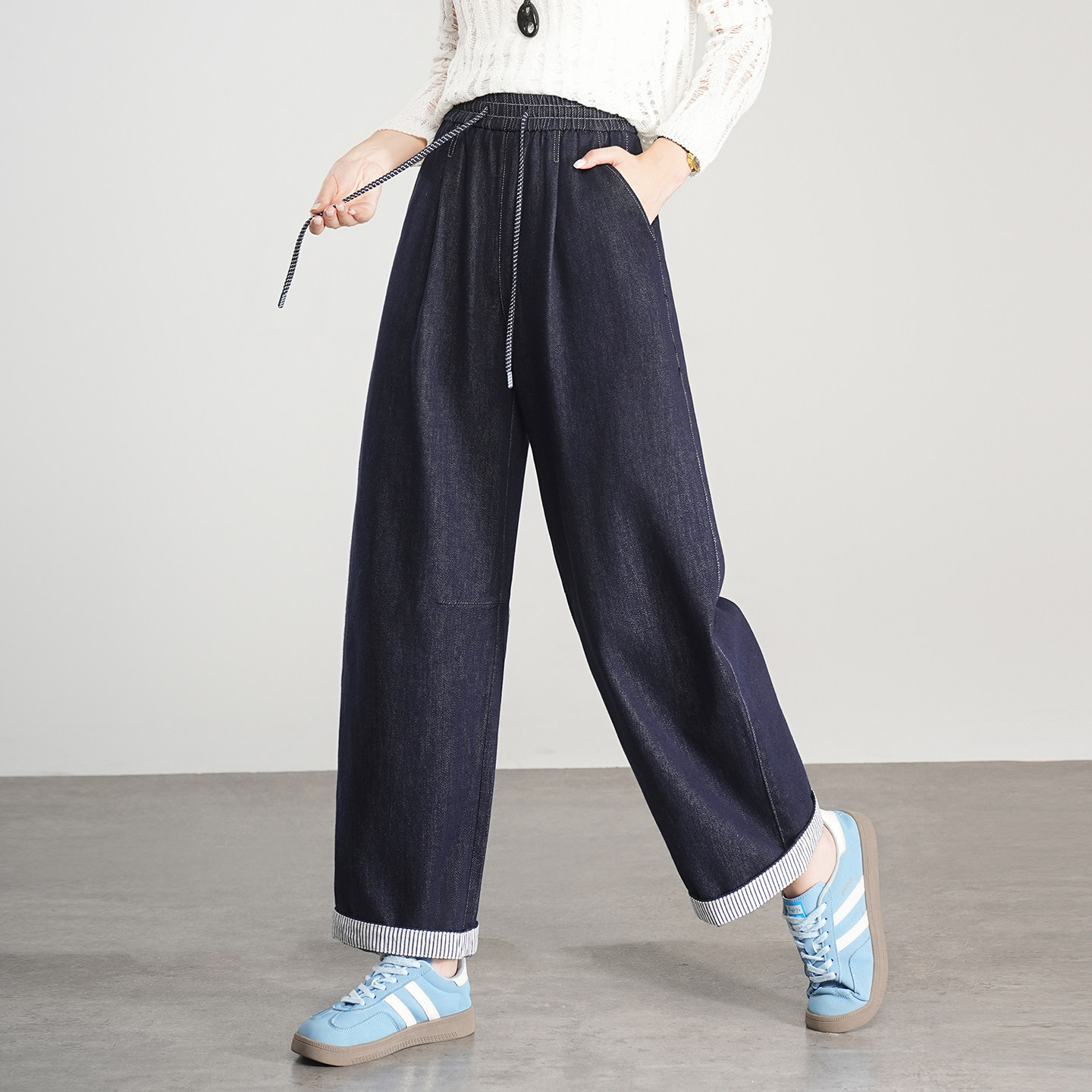 2025年新款阔腿牛仔裤女秋季高腰宽松显瘦直筒裤休闲拖地裤九分裤