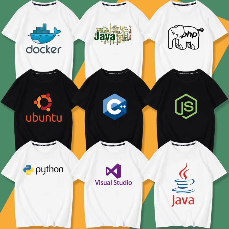 java docker php c++ ubuntu js python VS语言理工男周边短袖T恤