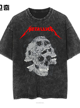Metallica金属乐队James Hetfield朋克水洗印花纯棉短袖T恤南宽松
