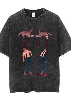 电锯人chainsaw man Anime Harajuku短袖纯棉t恤宽松男女水洗做旧