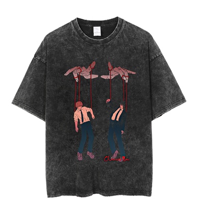 电锯人chainsaw man Anime Harajuku短袖纯棉t恤宽松男女水洗做旧